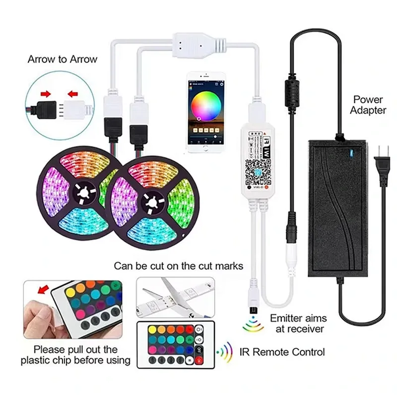 DC12V Outdoor Waterproof SMD5050 Smart Control RGB LED Strip Light Kit